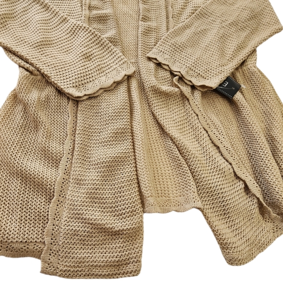 Elementz Open Front Gathered Waist LS Lightweight Cardigan Sweater Tan Med NEW - Picture 13 of 15